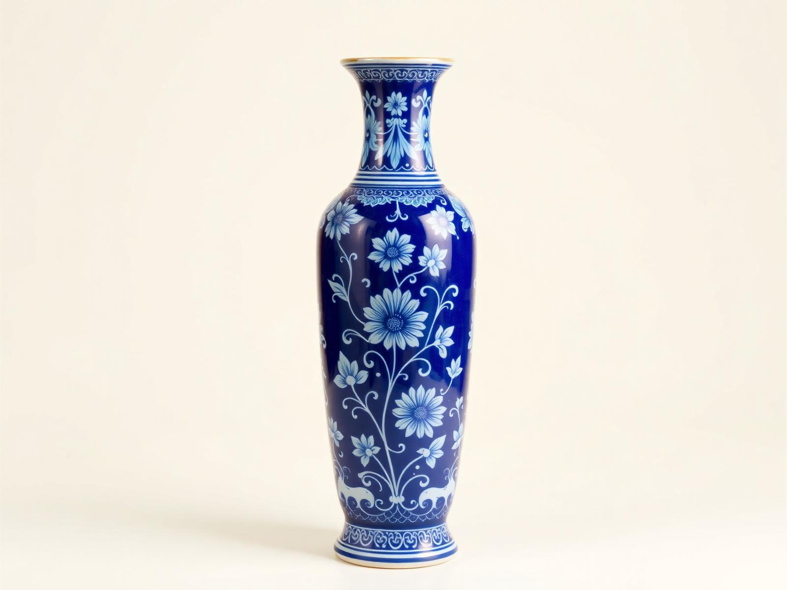 Mughal Vine Tall Floor Vase — Tall hand-painted floor vase with continuous Mughal vine ornament.